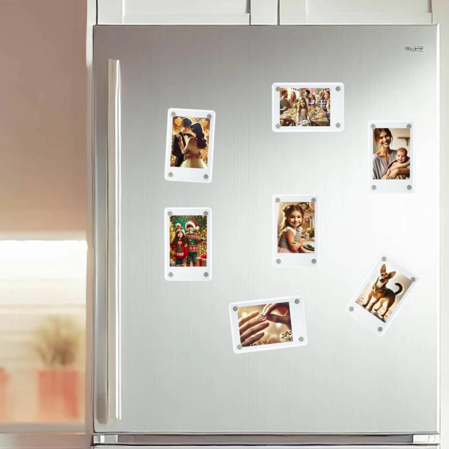 Lengnoyp 15-Pack Acrylic Magnetic Photo Frames for Refrigerator - 2.36x3.54 Inch Clear Polaroid Style Fridge Magnets for Instax Mini Pictures