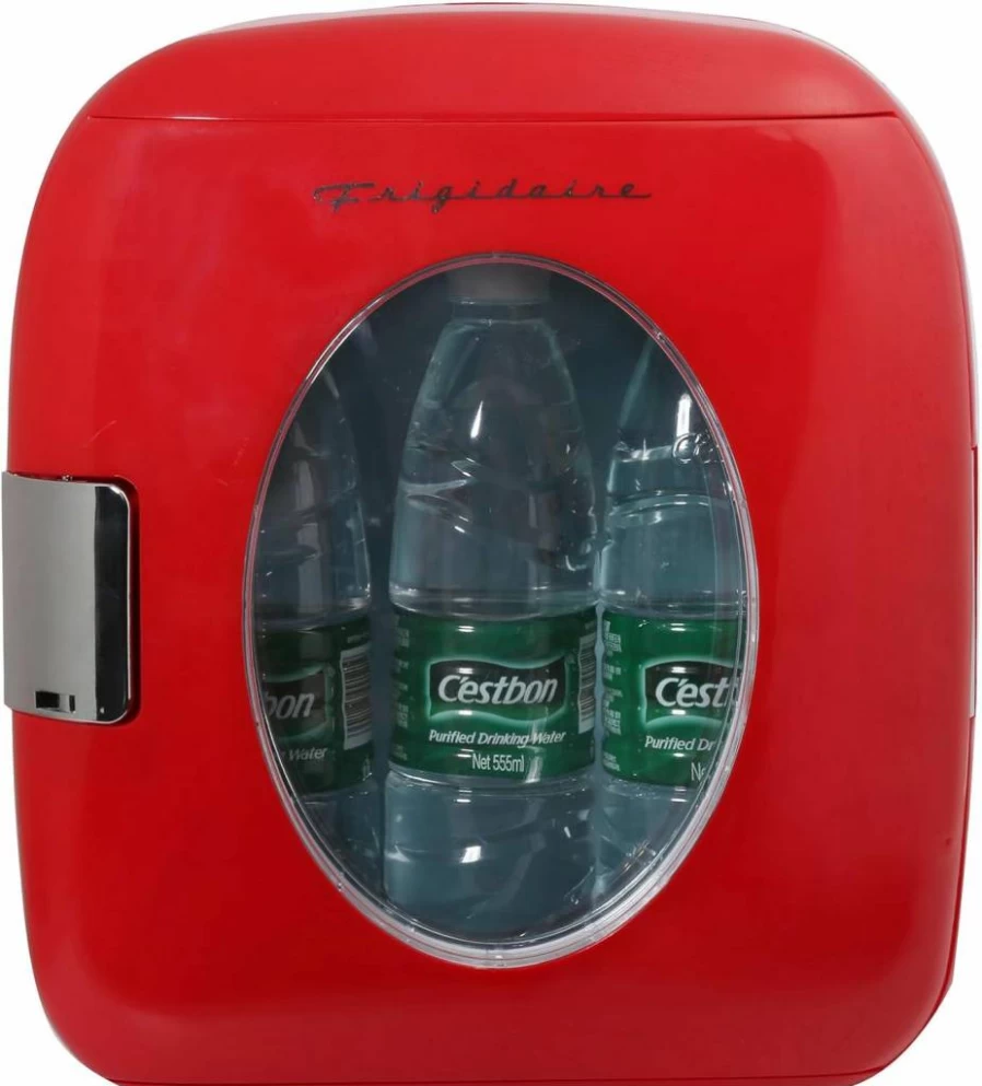 Frigidaire Pink Retro Mini Fridge - 9L Portable Cooler for Car, Office, Dorm, Holds 12 Cans, Home & 12V Car Charger, Compact 10"D x 7"W x 10.5"H