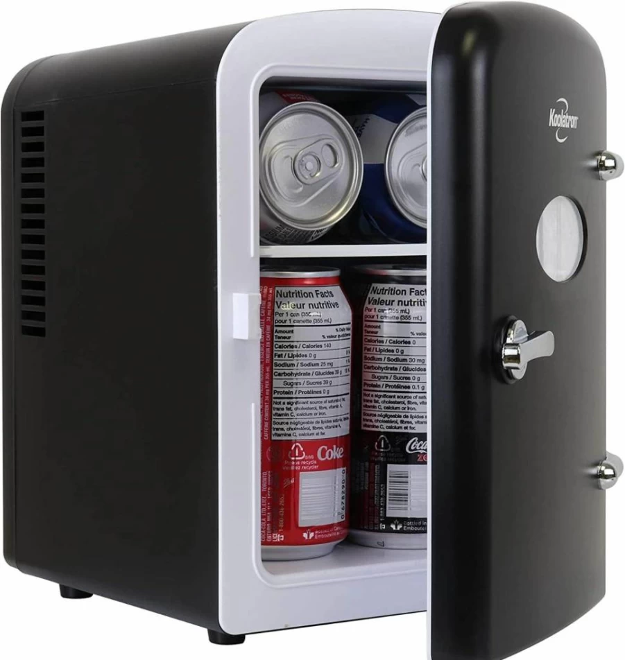 Koolatron 6-Can Mini Fridge - Portable Table Top Cooler for Drinks, Wine & Breast Milk, 12V/110V DC/AC Power, Ideal for Car, Office, Dorm, Outdoor & Patio Use