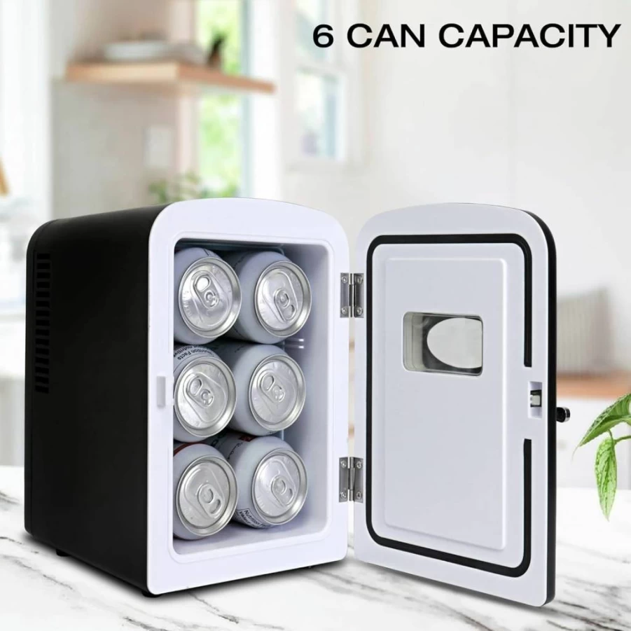 Koolatron 6-Can Mini Fridge - Portable Table Top Cooler for Drinks, Wine & Breast Milk, 12V/110V DC/AC Power, Ideal for Car, Office, Dorm, Outdoor & Patio Use