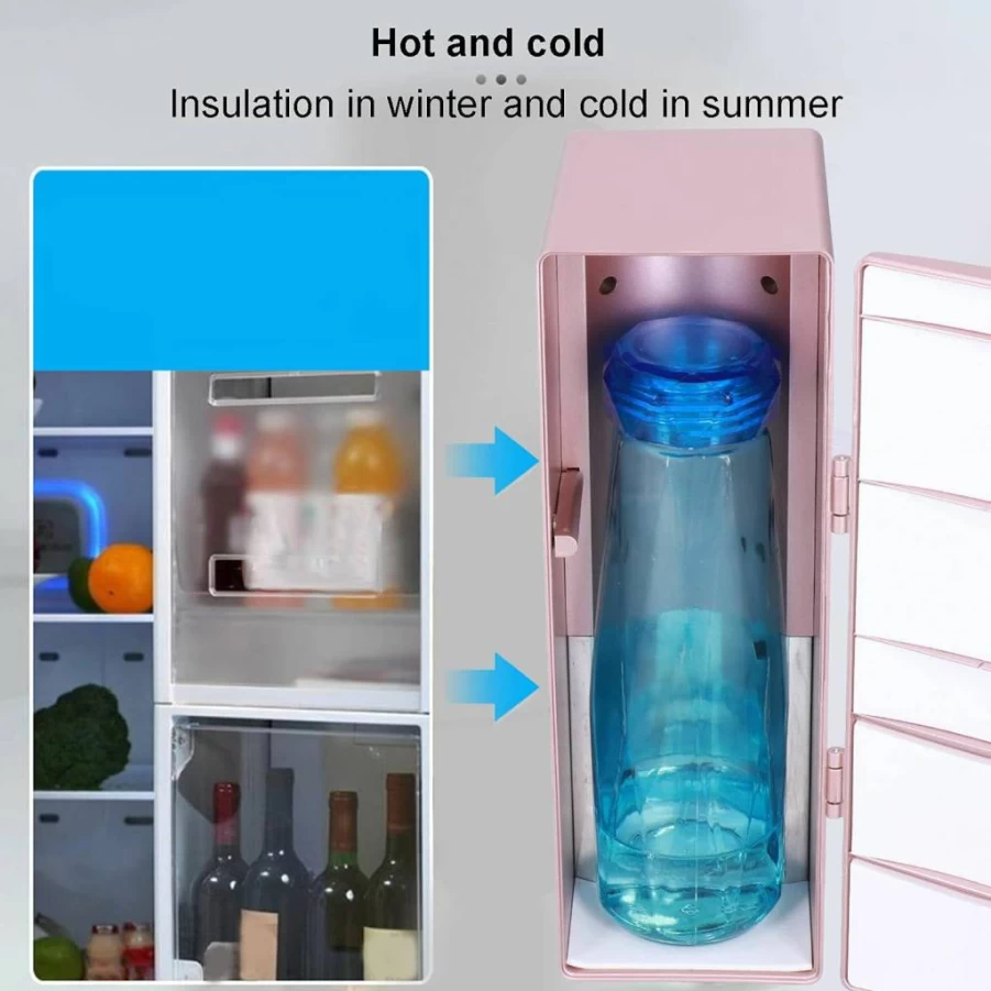 Portable Rose Gold Mini Fridge Cooler & Warmer for Skincare, Cosmetics, Beverages - 4.7x3.3x9.8" Thermoelectric Cooling for Office, Car, Home Use