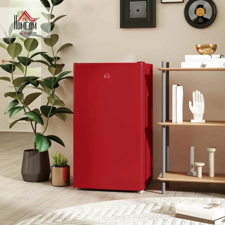 HOMCOM 3.2 Cu.Ft Mini Fridge with Freezer, Single Door Compact Refrigerator, Adjustable Thermostat, Reversible Door, Energy Efficient, Ideal for Bedroom, Dorm, Office, Black