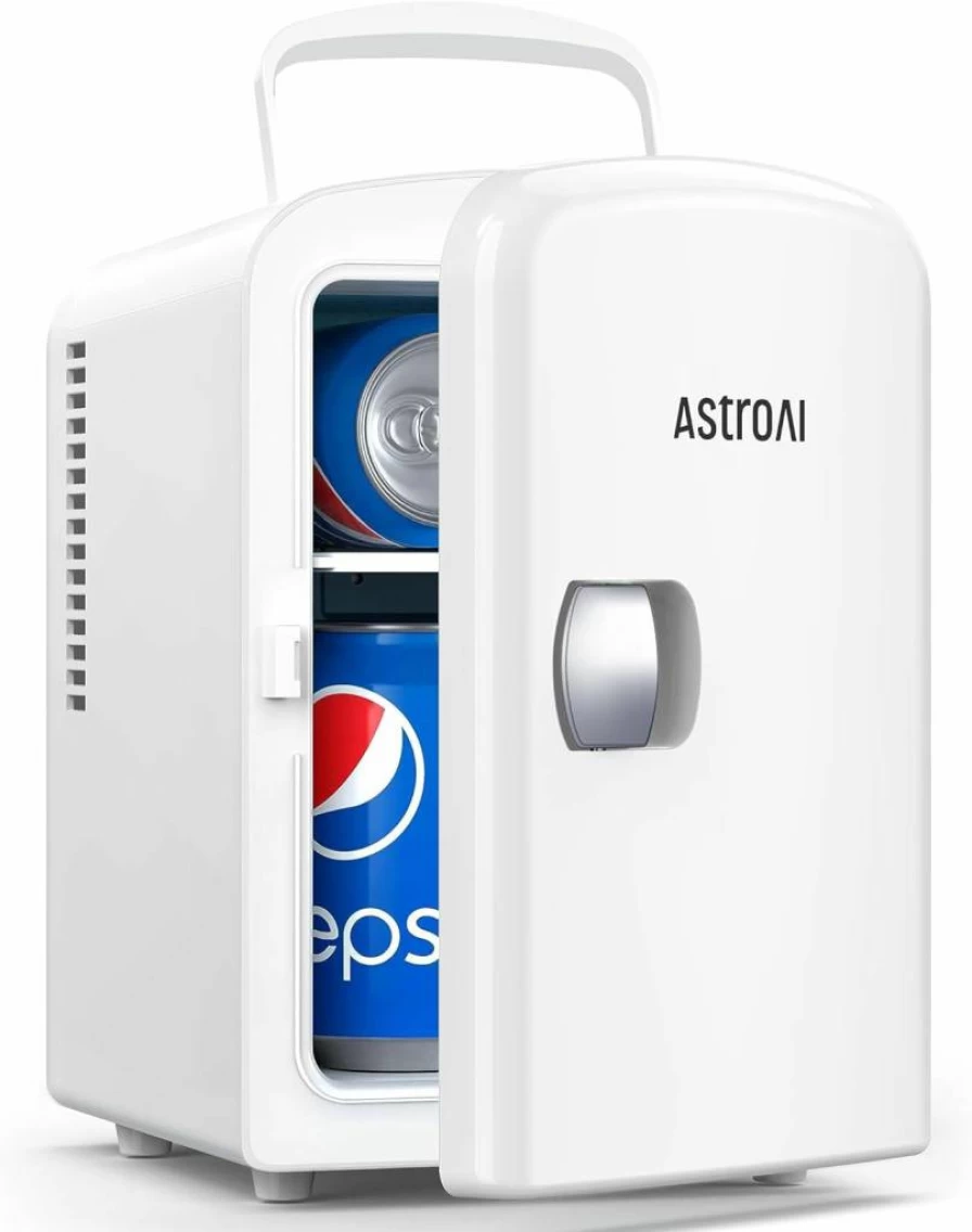 AstroAI 4L Portable Mini Fridge - 6 Can Thermoelectric Cooler for Skincare, Drinks, Home, Office & Car - ETL Certified White Compact Refrigerator