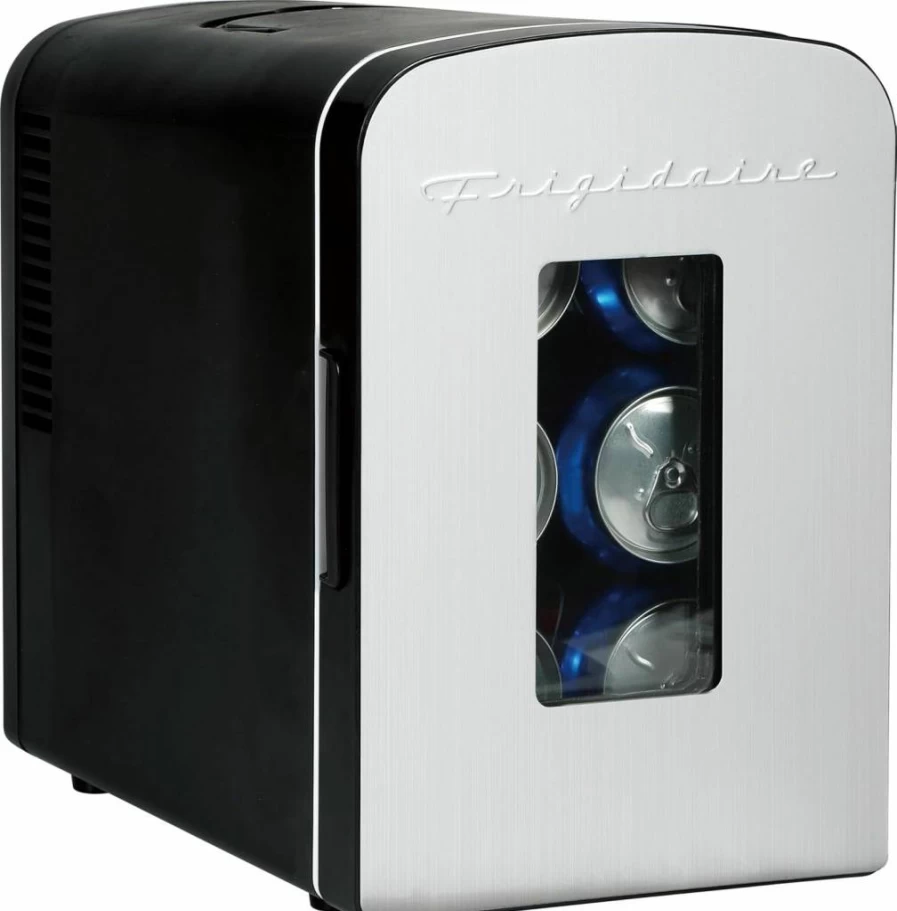 Frigidaire 5L Portable Mini Fridge with Clear Glass Door, 9-Can Capacity, Brushed Stainless Steel Design - EFMIS189-SS Cooler for Home, Office, or Travel