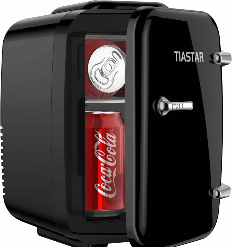 OSTBA 4L Mini Skincare Fridge - 6 Can Portable Thermoelectric Cooler & Warmer for Bedroom, Office, Dorm - 110V AC/12V DC Small Refrigerator in Black