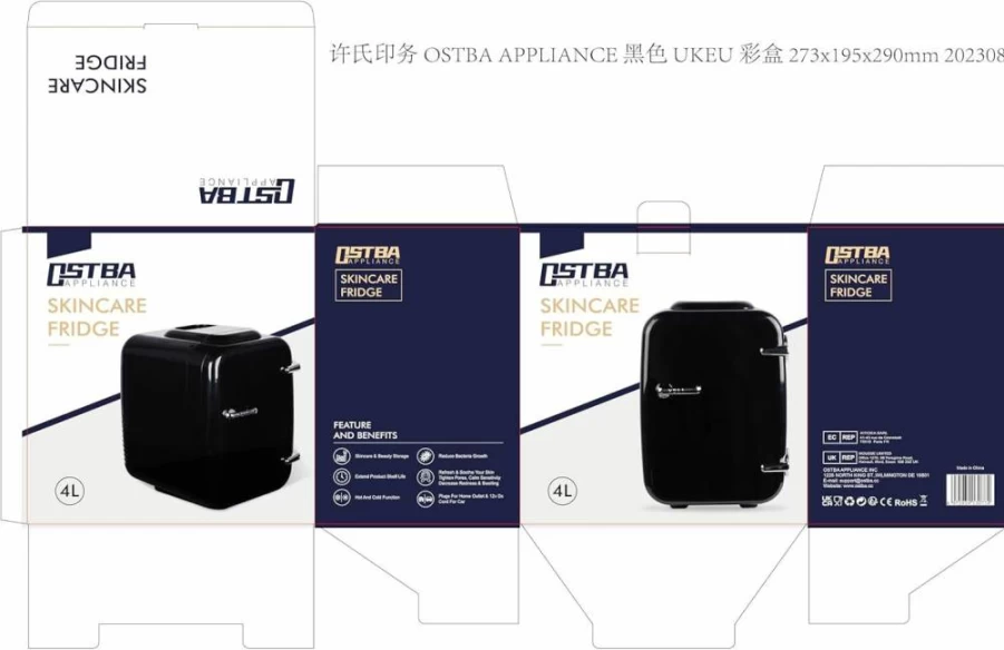 OSTBA 4L Mini Skincare Fridge - 6 Can Portable Thermoelectric Cooler & Warmer for Bedroom, Office, Dorm - 110V AC/12V DC Small Refrigerator in Black