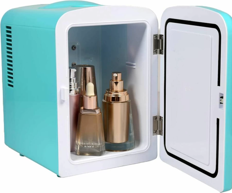 Frigidaire 4L Portable Mini Fridge - Personal Cooler & Warmer for Home & Car, Eco-Friendly Freon-Free Design, Fits Six 12oz Cans, Includes AC/DC Power Adapters (Black)