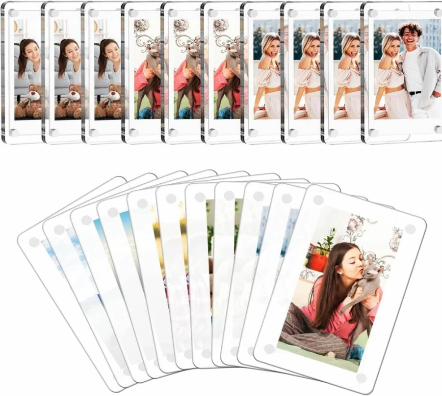 Yncotte 8 Pack Magnetic Photo Frames for Refrigerator - 2.36x3.54 Inch Acrylic Picture Magnets, Double Sided Clear Fridge Frames Compatible with Fujifilm Instax Mini Instant Film
