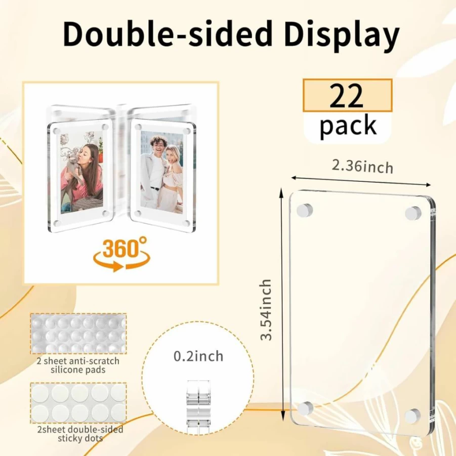 Yncotte 8 Pack Magnetic Photo Frames for Refrigerator - 2.36x3.54 Inch Acrylic Picture Magnets, Double Sided Clear Fridge Frames Compatible with Fujifilm Instax Mini Instant Film