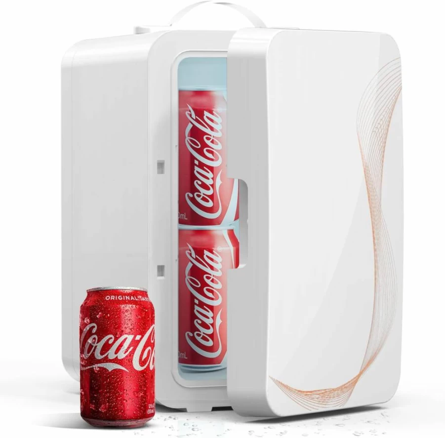 SUAVO 6L Mini Fridge for Skincare & Beverages - Portable Cooler/Warmer for Bedroom, Office, Dorm, Car - Compact 12V/110V Refrigerator for Cosmetics & 8 Cans