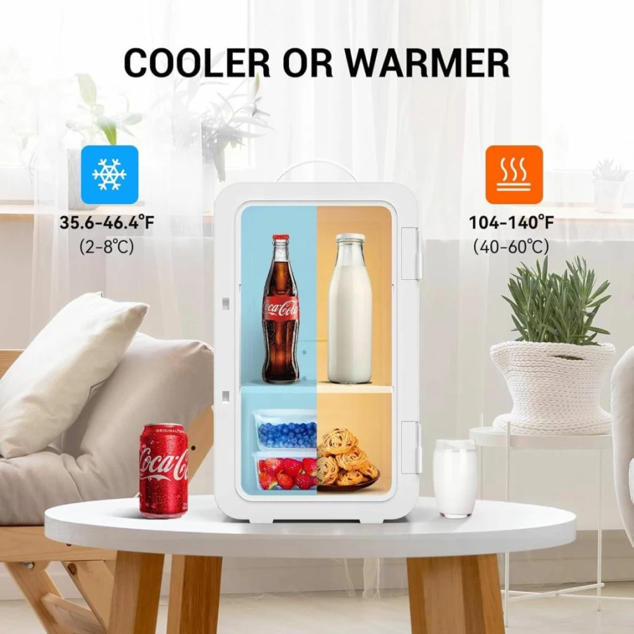 SUAVO 6L Mini Fridge for Skincare & Beverages - Portable Cooler/Warmer for Bedroom, Office, Dorm, Car - Compact 12V/110V Refrigerator for Cosmetics & 8 Cans
