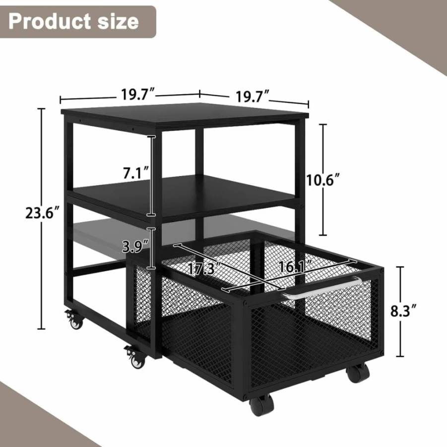PUNCIA 19.7x19.7 Inch Mini Fridge Stand with Wheels, Adjustable Shelf, and Storage for Home, Office, Dorm, or Apartment - Heavy Duty Beverage Refrigerator Cart for Coffee Bar