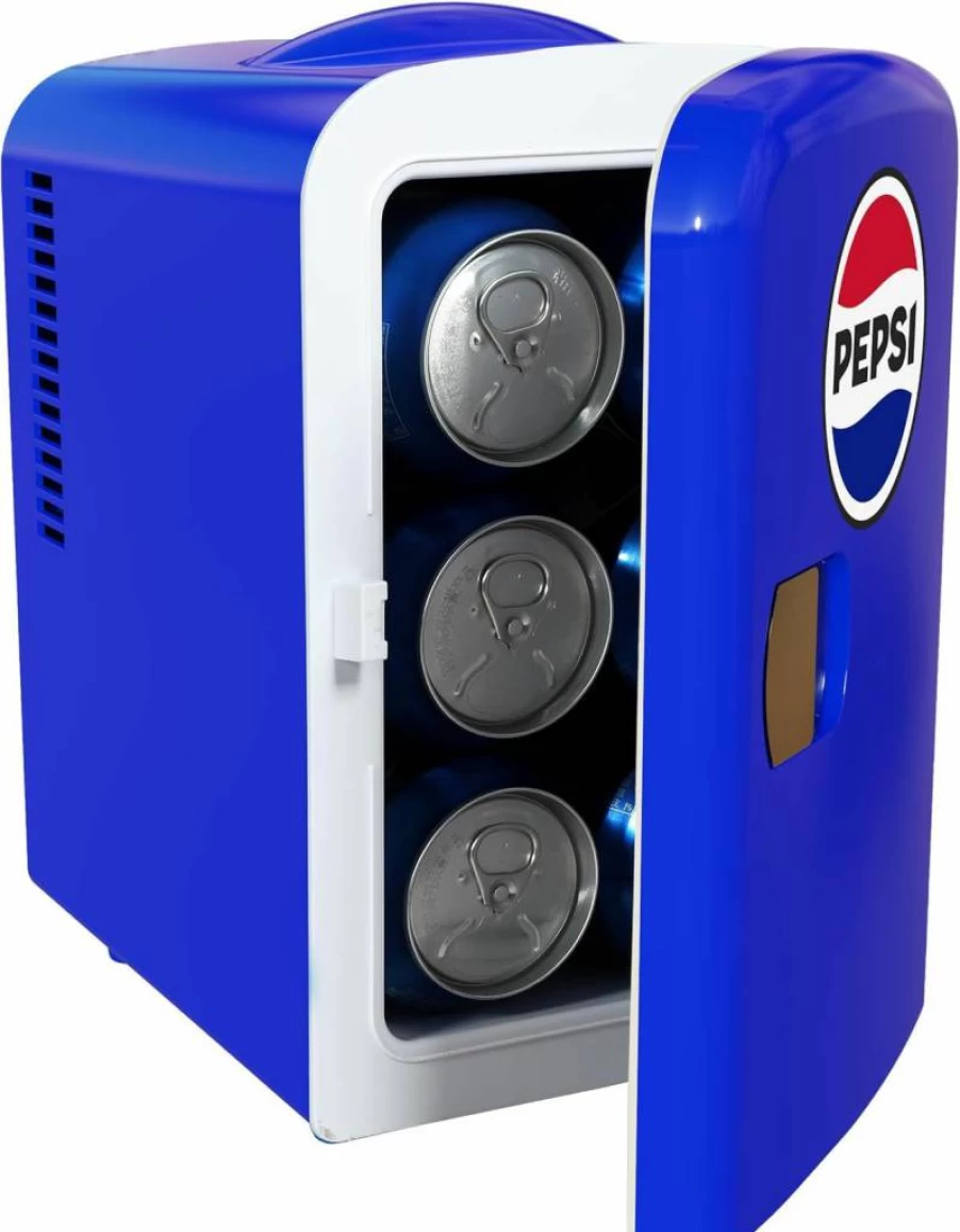 Curtis 4L Mini Fridge for 6 Cans, Portable Beverage Cooler, Blue Compact Refrigerator for Pepsi, Soda, Beer