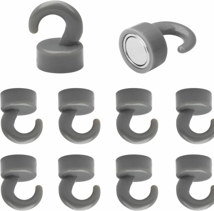 NogmeTaa 10-Pack Small Black Magnetic Hooks for Refrigerator, Cruise Cabins, Kitchen, Office & Classroom - Strong Mini Hook Magnets (2024 New Design)