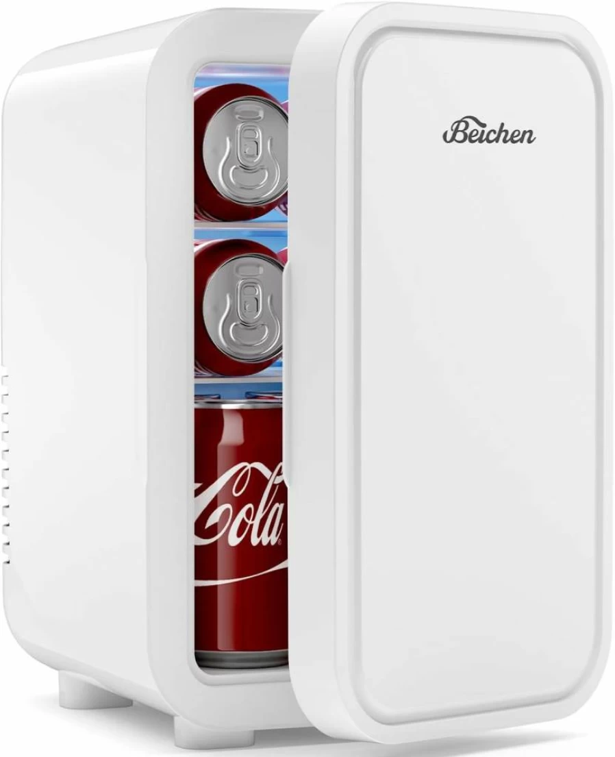 BEICHEN 6L Mini Fridge - Portable Thermoelectric Cooler & Warmer for Bedroom, Office, Car, Dorm - 110V AC/DC Compact Cooler for Skincare, Food, Drinks, White