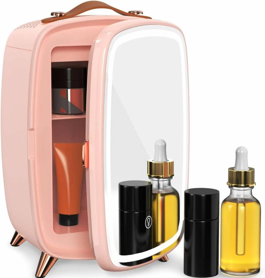 JSTPRO 6L Skincare Fridge with Dimmable LED Mirror - Portable Mini Makeup Cooler for Cosmetics, Bedroom, Office, Car & Dorm