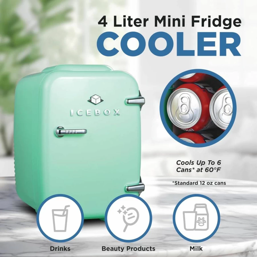 ICEBOX 4-Liter Portable Mini Fridge - Compact Cooler & Warmer for 6 Cans, Skincare, Beverages, Food - Sun Yellow