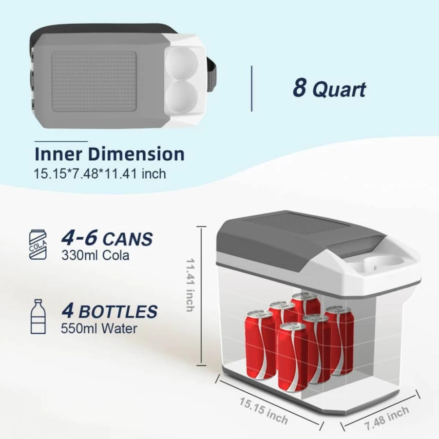 TREFAN 8L 12V Portable Electric Car Cooler and Warmer - AC/DC Mini Fridge for Camping, Travel, Truck, and Vehicle Use