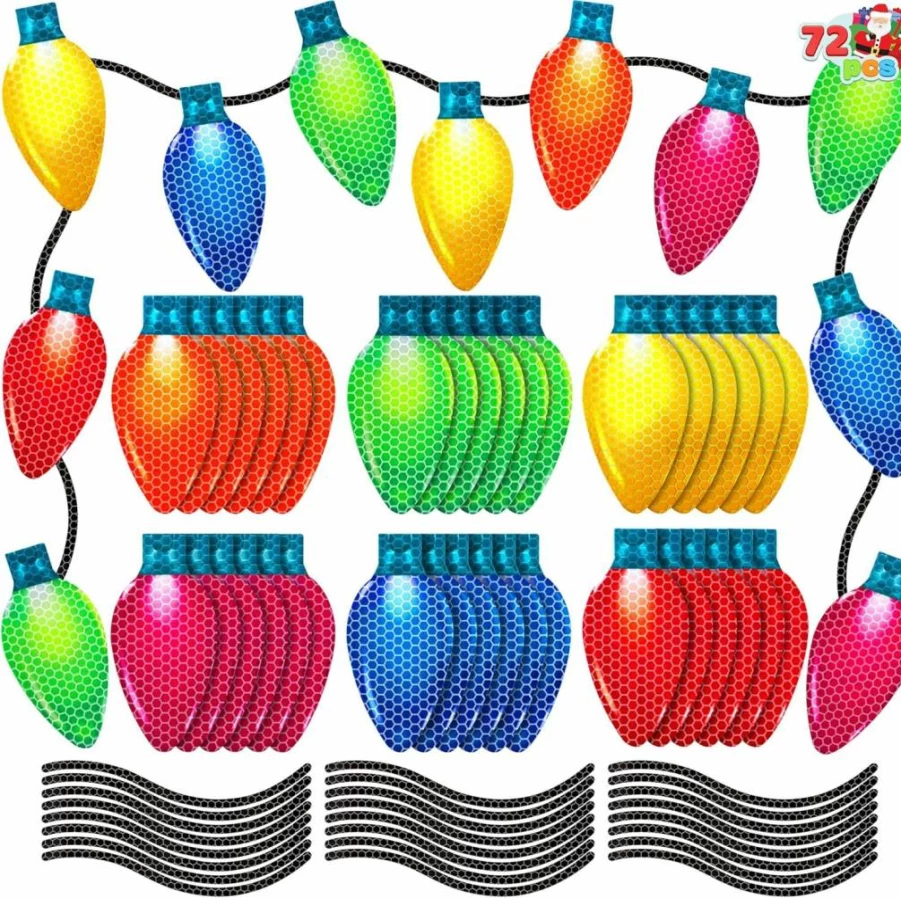 JOYIN 72-Piece Christmas Car and Refrigerator Decorations Set with 48 Reflective Light Bulbs and 24 Magnetic Wires in 6 Colors for Holiday Ornaments