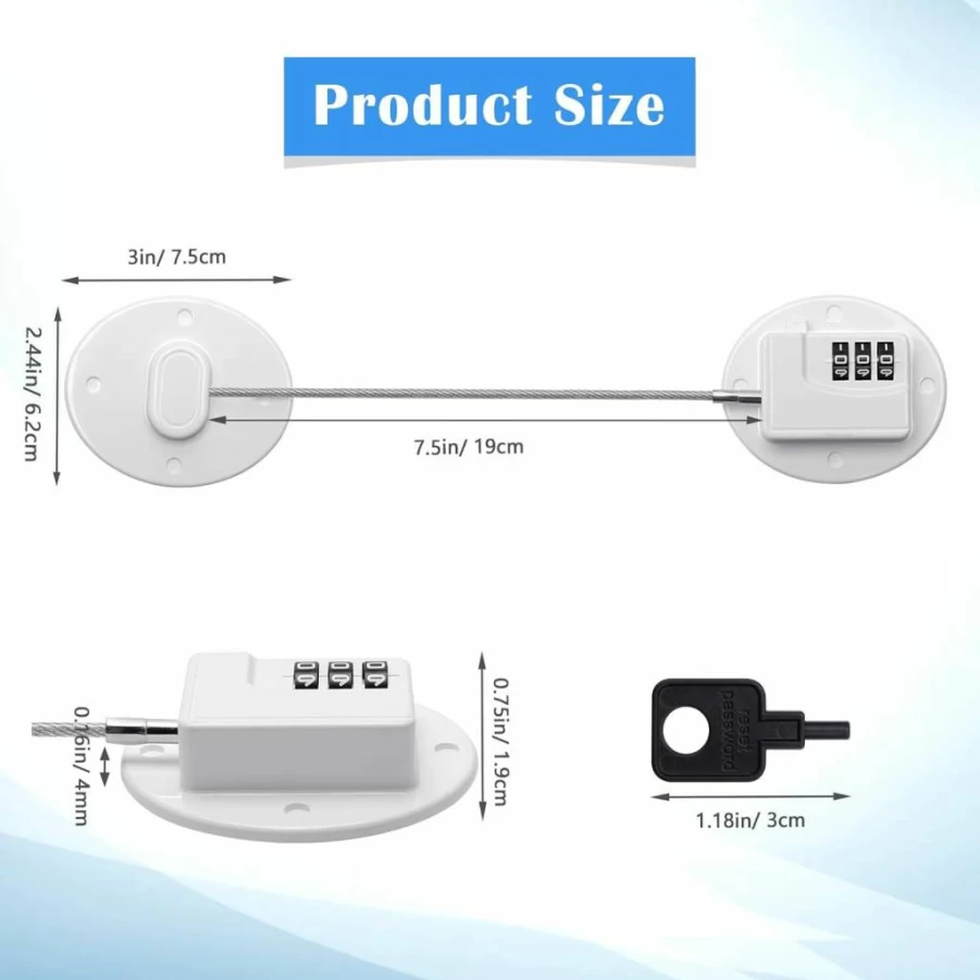 Anglecai 4Pcs Combination Refrigerator Locks - No Drill Digital Password Fridge Lock for Freezer & Refrigerator Doors, Child Safety White Lock Set