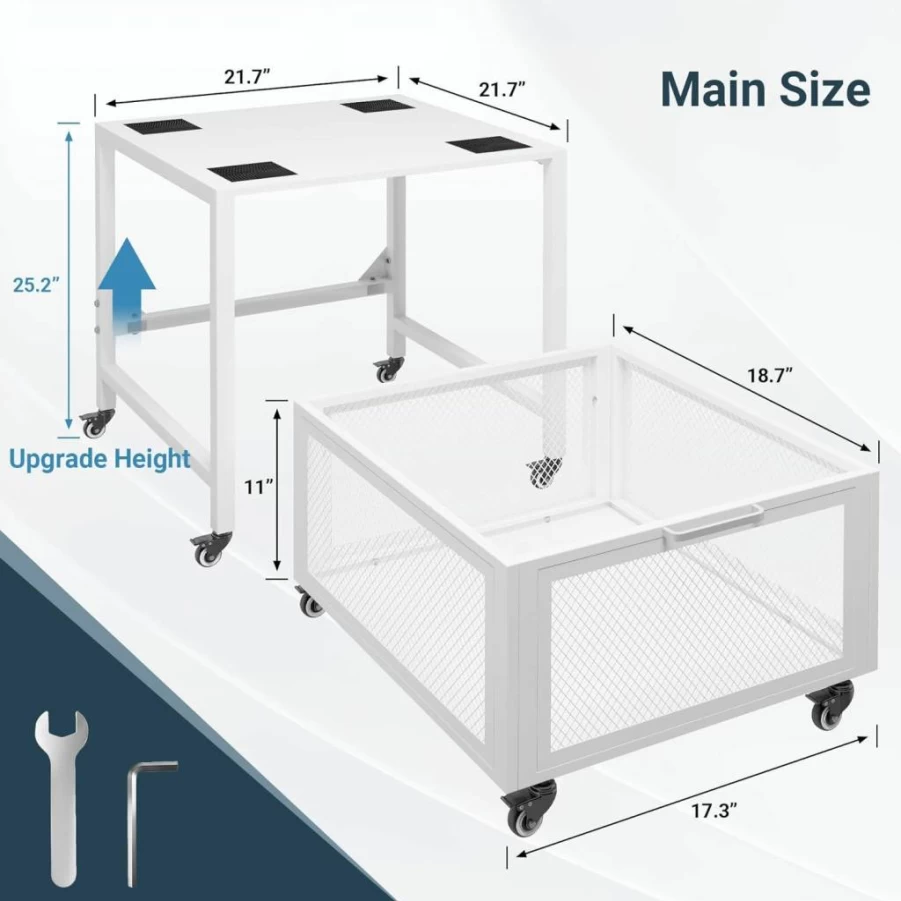 Eastrexon Mini Fridge Stand with Storage Basket & Handrail - 21.7" x 21.7" x 25.2", 8 Swivel Wheels, 88Lbs Capacity, for Home, Office, Dorm - White
