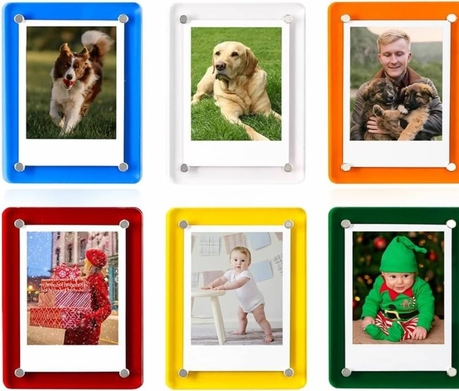 LIANHELILAI 6-Pack Magnetic Photo Frames for Fridge - 2.36x3.54 Inch Acrylic Mini Frames Compatible with Instax/Polaroid Pictures, Wall & Locker Decor