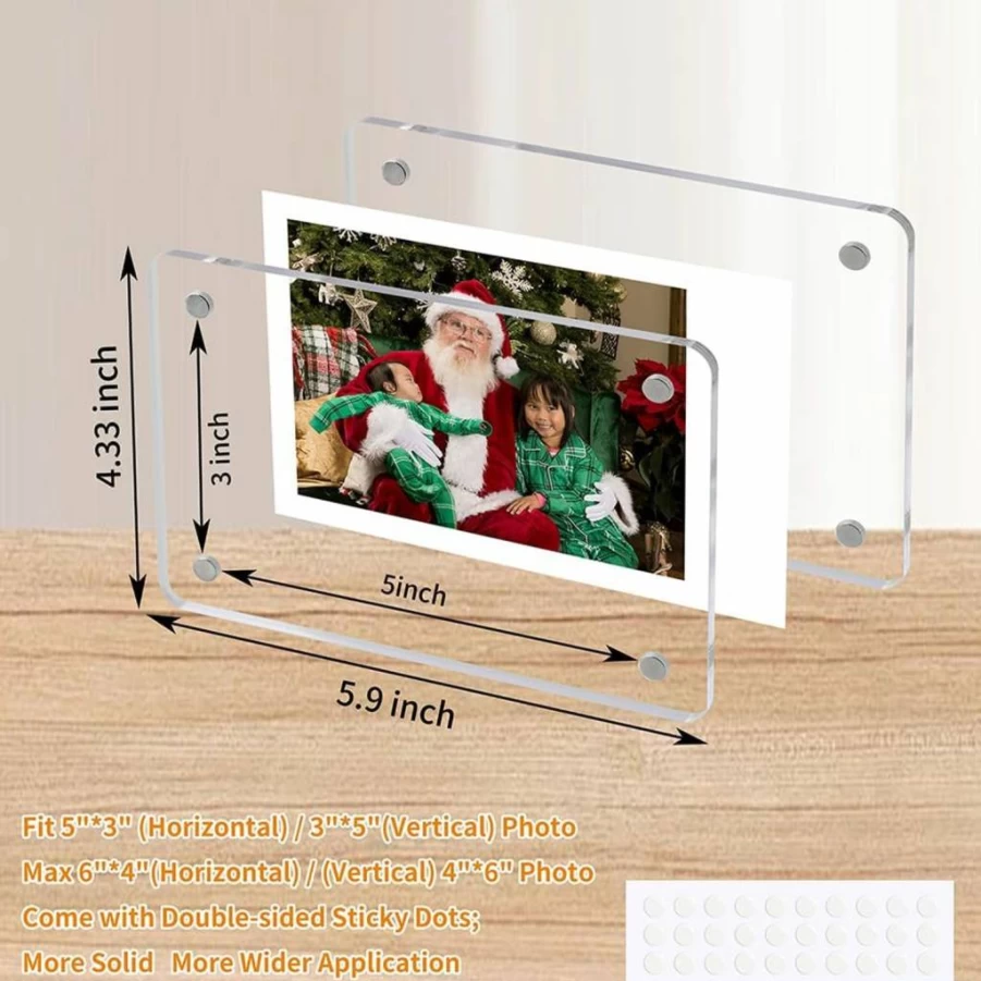 LIANHELILAI 6-Pack Magnetic Photo Frames for Fridge - 2.36x3.54 Inch Acrylic Mini Frames Compatible with Instax/Polaroid Pictures, Wall & Locker Decor