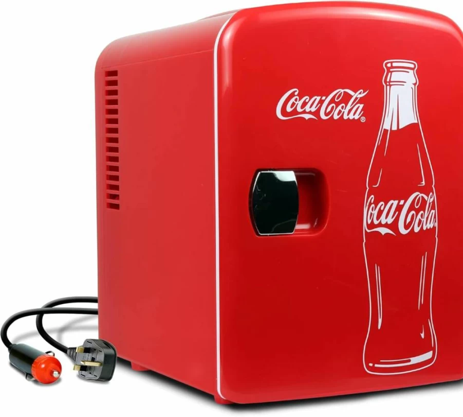 Koolatron 4L Mini Fridge for Bedroom, Office, or Travel - Portable Cooler for 6 Cans, Skincare, Cosmetics, Snacks & Drinks - 12V DC/110V AC Compact Refrigerator in Red