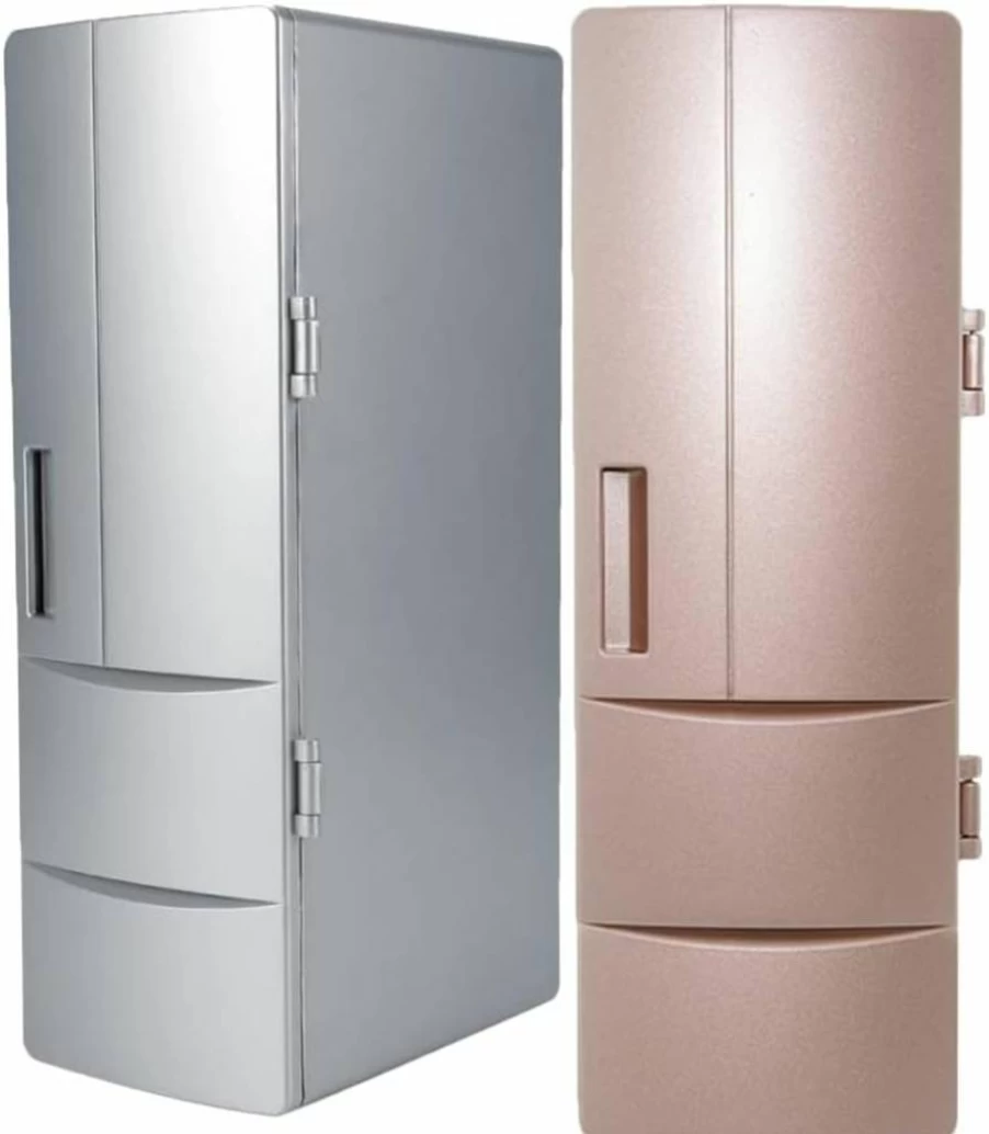 Riloer Rose Gold Magnetic Dual-Use USB Mini Fridge - 5V 10W Cooling (8-9°C) & Heating (40-65°C) for Skincare Beverages