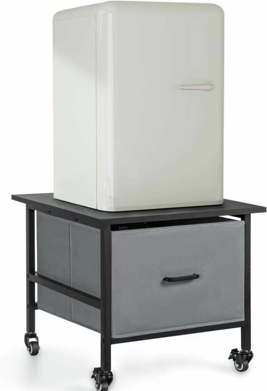 Bososhrim Mini Fridge Stand with Storage Drawer - Heavy Duty 180 Lbs Capacity, Mobile Cart with 4 Swivel Wheels for Dorm, Office, Bedroom & Apartment