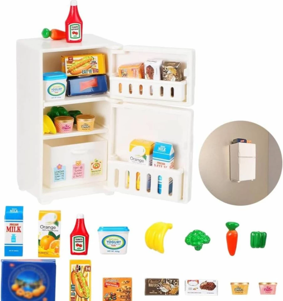 OULIGET Miniature Refrigerator Fridge Magnets - 16PCS Cute Mini Fridge Magnets for Dollhouse, Kitchen Decor, Party Play, Unique Novelty Mini Furniture Set