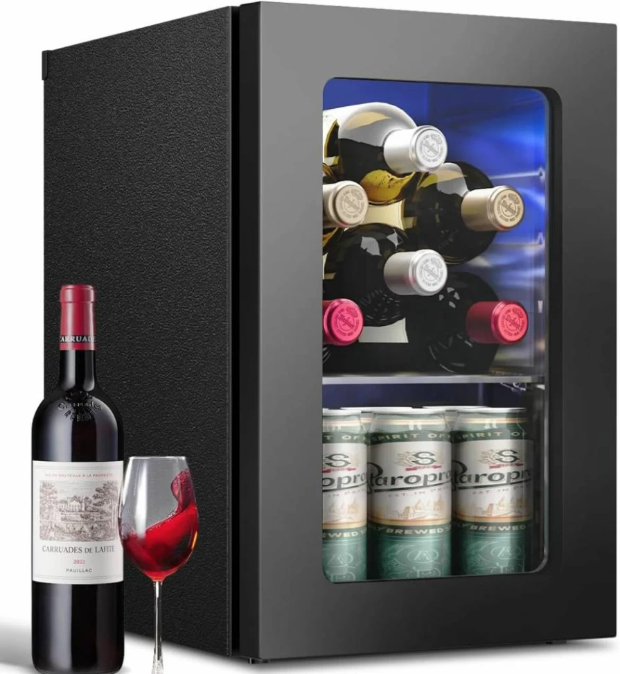 Feelfunn 4.5 Cu.Ft Black Wine Cooler Refrigerator - 45 Bottle Capacity, Glass Door Mini Fridge for Wine, Beer, and Beverages, Ideal for Home, Office, or Bar