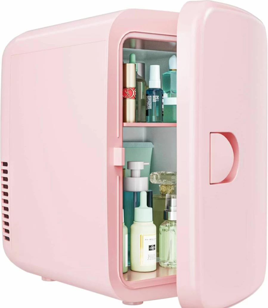 EUHOMY 4L Portable Mini Fridge - AC/DC Cooler & Warmer for Skincare, Cosmetics, Beverages in Home, Car, Office - Pink Compact Refrigerator