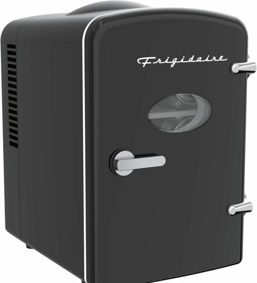 Frigidaire Retro Mini Fridge - 6 Can Portable Cooler for Car, Office, Bedroom, Dorm | AC/DC Power, Compact Black Design