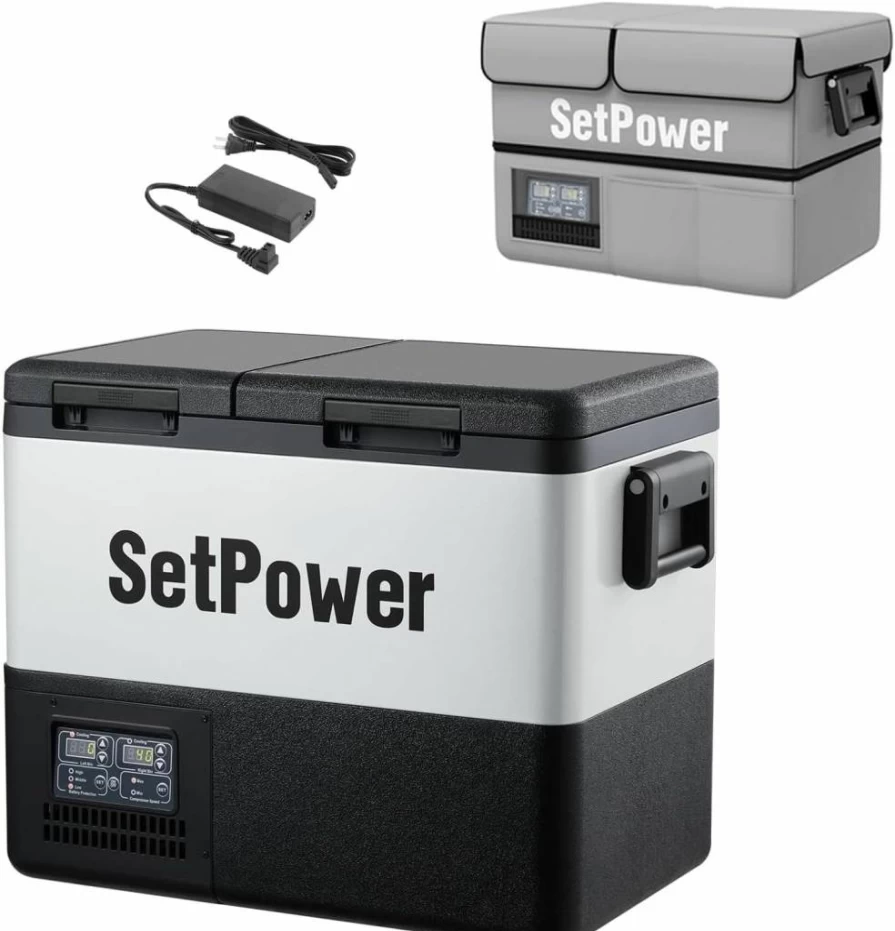 Setpower Pt45 45L Dual Zone Portable Car Refrigerator Freezer for Vehicles, RV, Truck & Home Use - 12V Electric Cooler (0°F to 50°F)