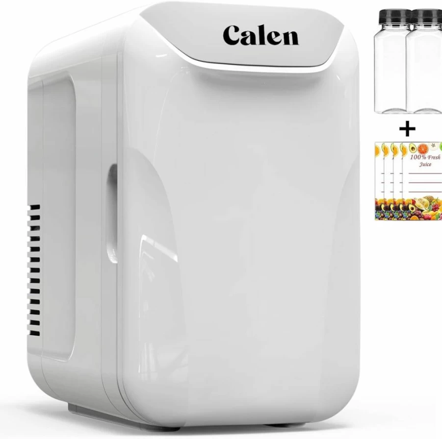 CALEN 6L Mini Fridge Portable Skincare Cooler for Bedroom Office Dorm Car - 8 Can Capacity AC/DC Small Refrigerator for Food Drinks Cosmetics with 2 Free Bottles