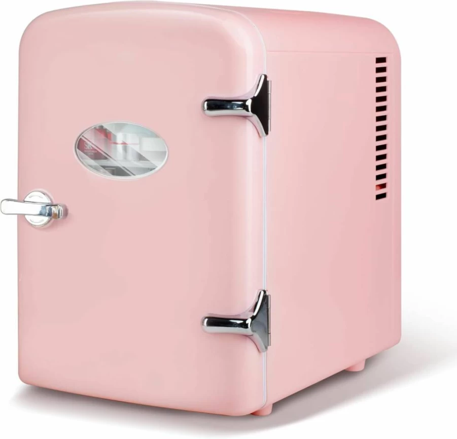 HealSmart 4L Portable Mini Fridge - 6 Can Cooler & Warmer with Observation Window, Freon-Free Eco-Friendly Compact Refrigerator for Drinks, Pink