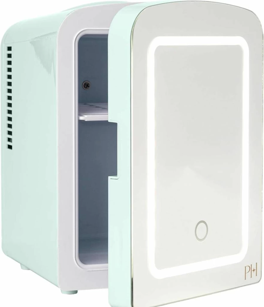 Paris Hilton Mini Beauty Fridge with Mirrored Door, Dimmable LED Light, Thermoelectric Cooling & Warming for Cosmetics, 4L, Pink