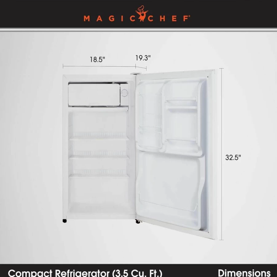 Magic Chef 3.5 Cu Ft Compact Refrigerator - Energy Efficient Mini Fridge with Manual Defrost, Perfect for Dorm, Office & Small Spaces, White (MCBR350W2)
