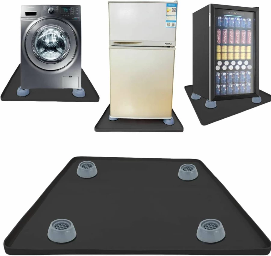 QinSuiKai 24x24 Inch Mini Fridge Silicone Mat - Non-Slip Drip Tray with Raised Edges, Waterproof Floor Protector for Compact Refrigerators (Black)