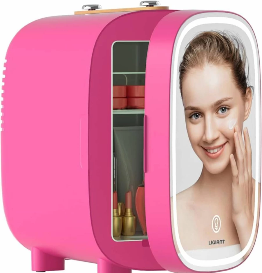 LIGIANT Df01A 4L Skincare Fridge with LED Mirror - Portable Cooler & Warmer for Makeup, Low Noise, Dimmable Light - Perfect for Bedroom, Office, Car