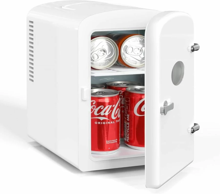 HealSmart 6L Portable Mini Fridge - 9 Can Cooler and Warmer with Observation Window, Freon-Free Eco-Friendly Compact Refrigerator for Drinks, White
