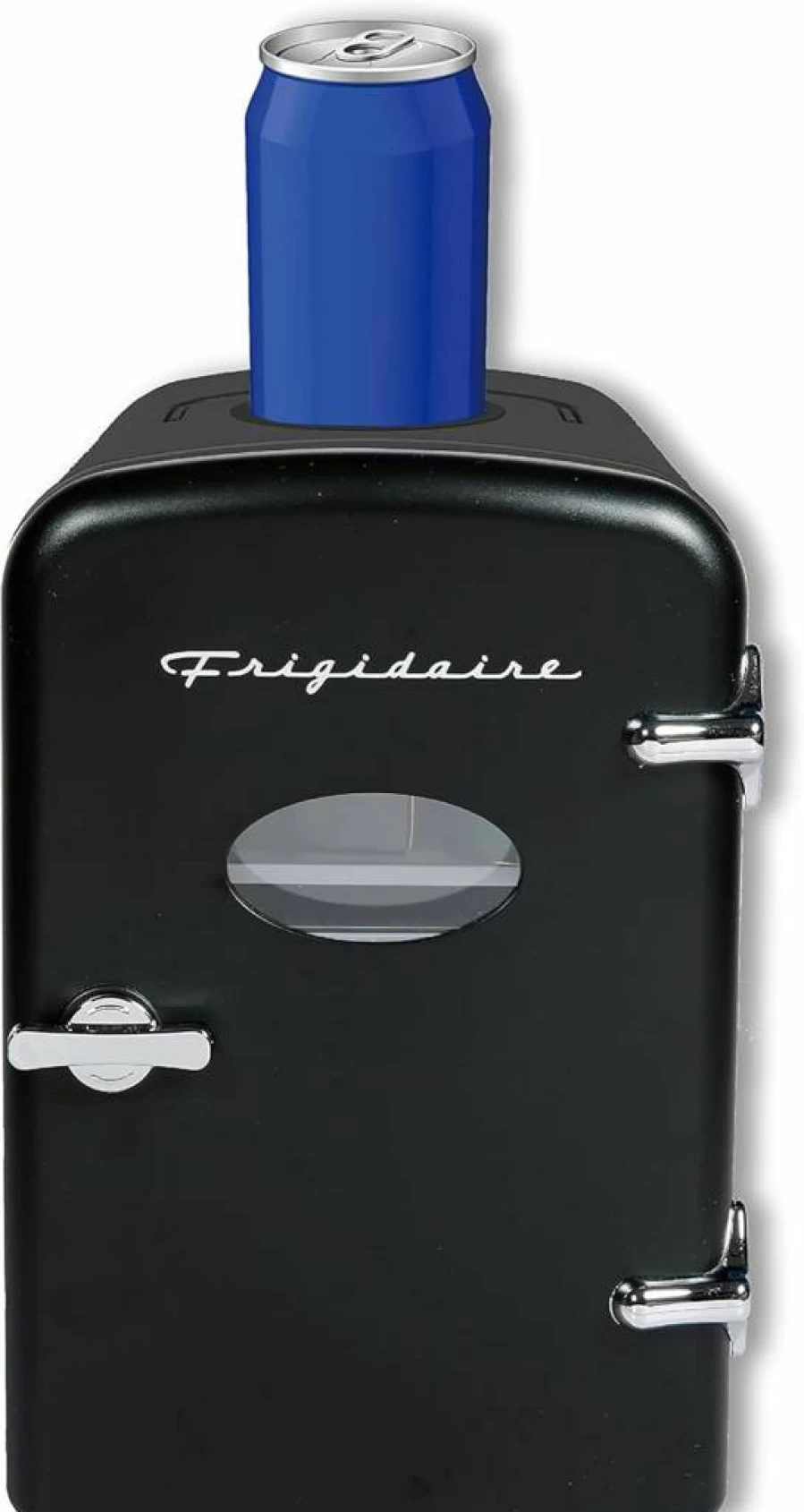 Frigidaire Retro Mini Fridge - Portable Personal Cooler for Home, Office, Dorm - Active Cooling with Can Holder - Includes Carrying Handle & AC/DC Power - Black