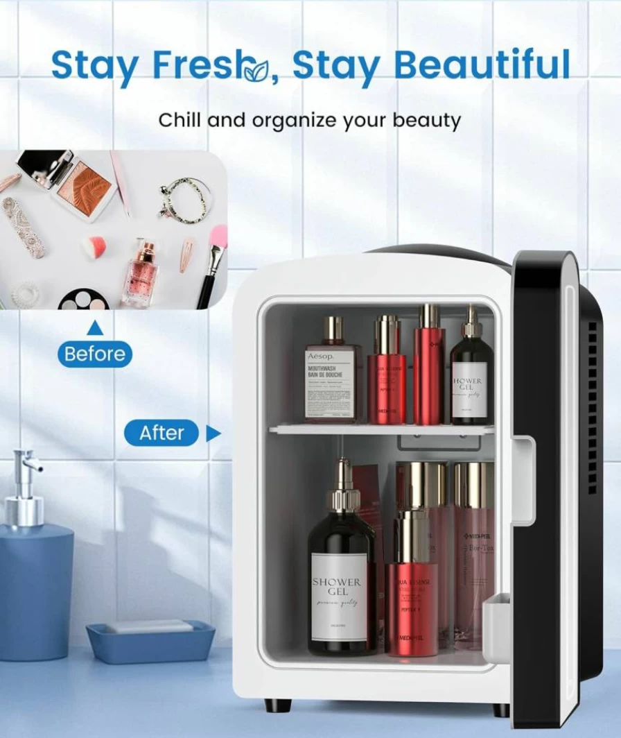 Electactic 15 Can Mini Fridge - Portable Compact Refrigerator for Food, Drinks & Skincare, 10L AC/DC Cooler for Bedroom, Dorm, Office & Car, White