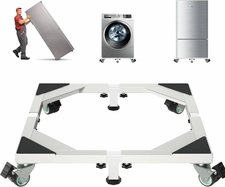 I'Ezonk Adjustable Heavy-Duty Stainless Steel Appliance Dolly with Wheels for Refrigerator, Washer, and Dryer - Mobile Furniture Stand (Black)
