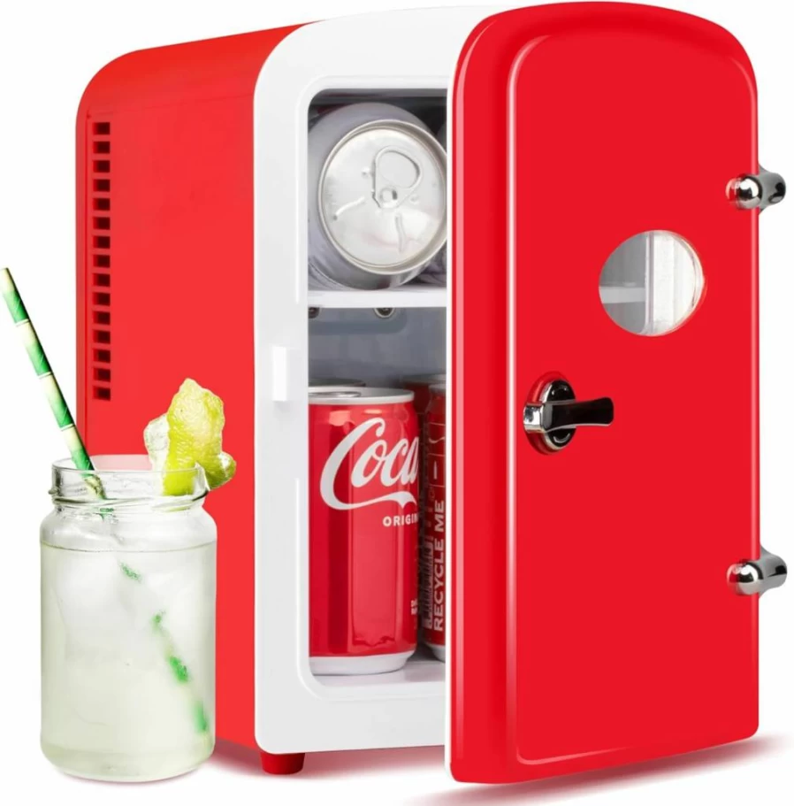 HealSmart 4L Portable Mini Fridge - 6 Can Cooler & Warmer with Observation Window, Freon-Free Eco-Friendly Compact Refrigerator for Drinks, Black