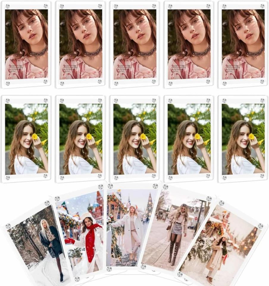 AWLGAK 15 Pack Magnetic Photo Frames for Fridge - 2.36x3.54 Inch Clear Acrylic Polaroid Picture Frames, Double Sided Refrigerator Magnets for Fujifilm Instax Mini Photos