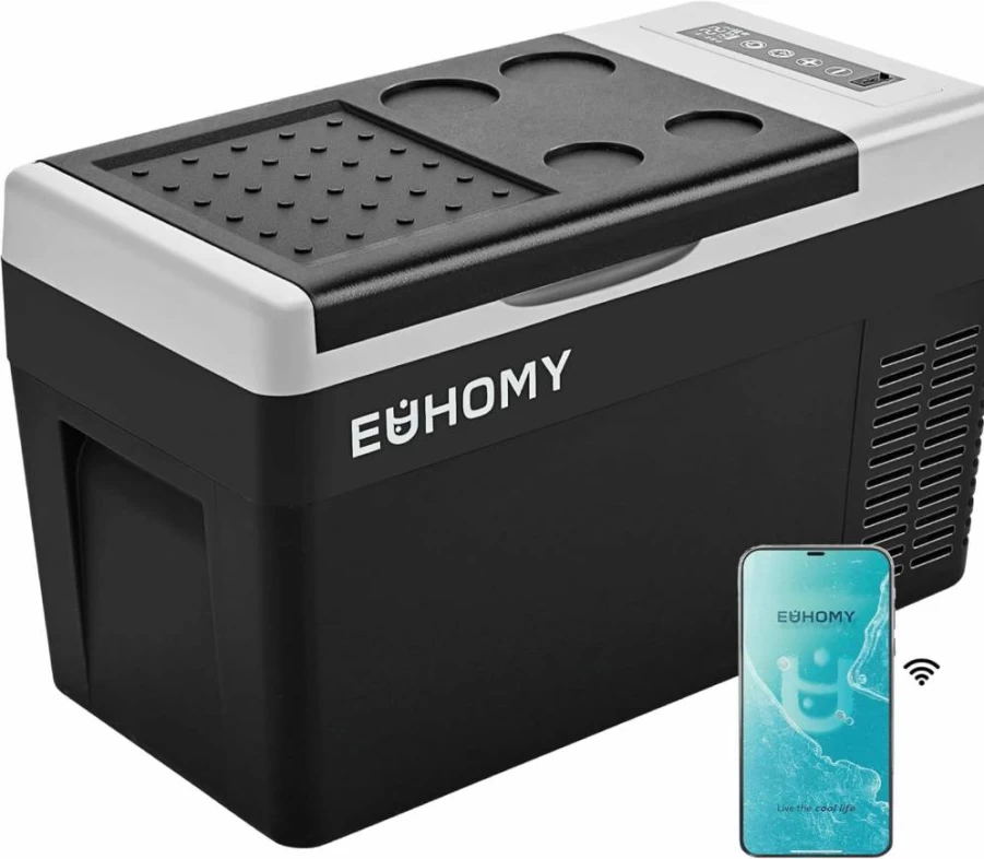 EUHOMY 18L Portable Car Refrigerator 12V/24V DC & 110-240V AC, -4°F to 68°F Compressor Cooler with App Control for Camping, Travel, Boat, RV, and Road Trips