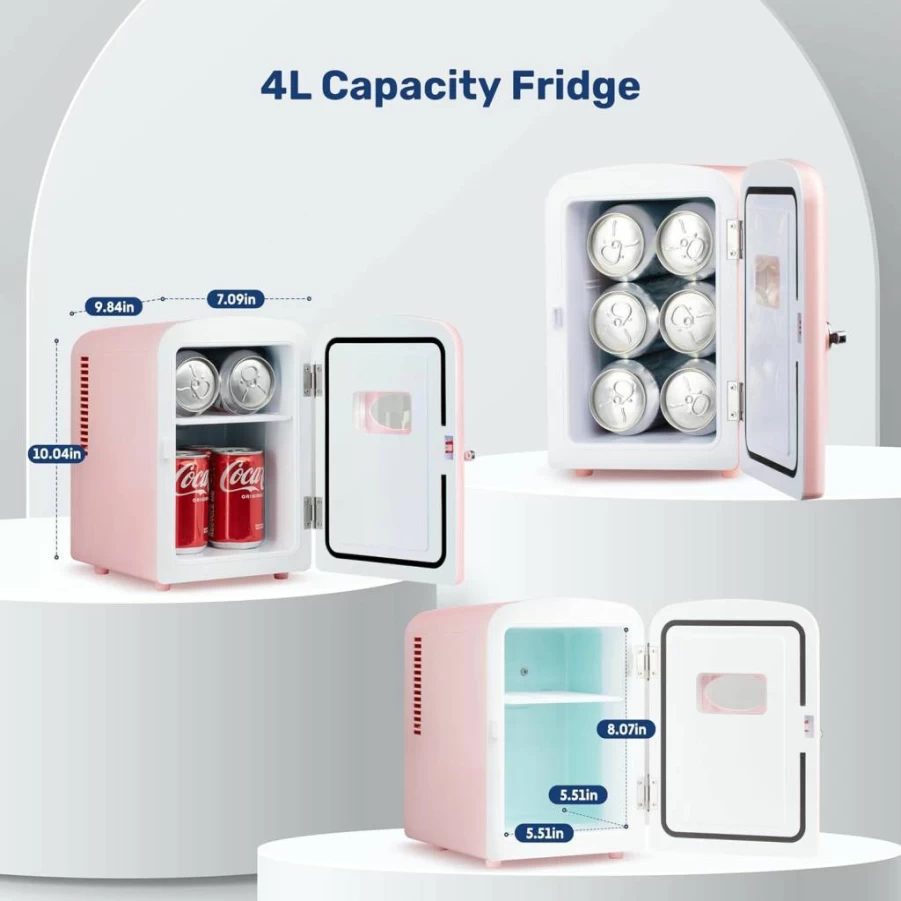 Simple Deluxe 4L Mini Fridge Cooler & Warmer - Portable, Freon-Free, for Skincare, Beverages, Food, Cosmetics - Compact Refrigerator for Bedroom, Office, Dorm - White