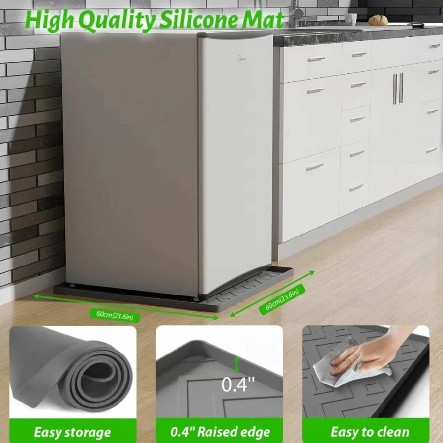 EWX Non-Slip Silicone Mat for Mini Fridge - 19.7x19.7 Inch Spill-Proof Drip Tray for Refrigerators, Washing Machines, Dryers & Appliances